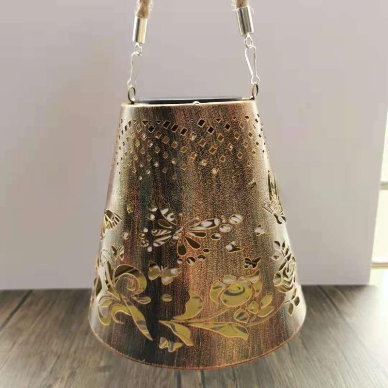 Solar Butterfly Cone Lantern Light - Hollow-Carved Metal Shadow Lamp, Waterproof Hanging Decor for Garden, Patio & Porch