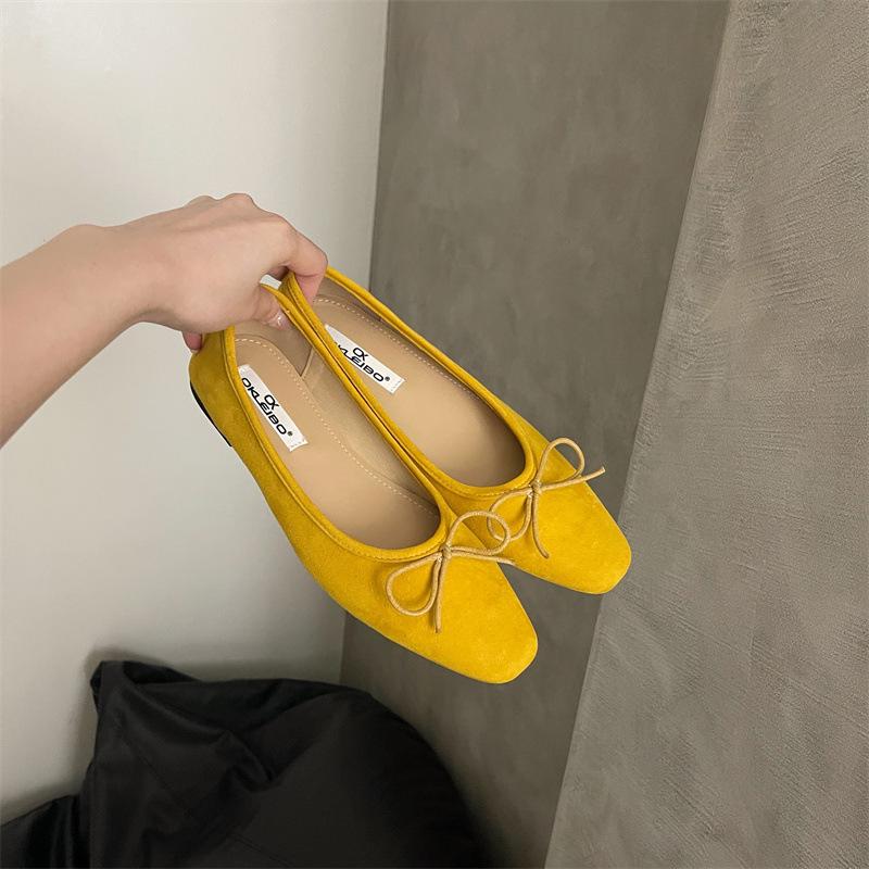 

OKLEIBO Korean gentle bow single shoes women s 2025 new square head shallow mouth French grandma shoes ballet shoes 39