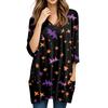 Womens Tops V-neck 3/4 Sleeve Blouses Casual Mid-length Shirts Fashion Halloween Print Tunic Tops With Pockets