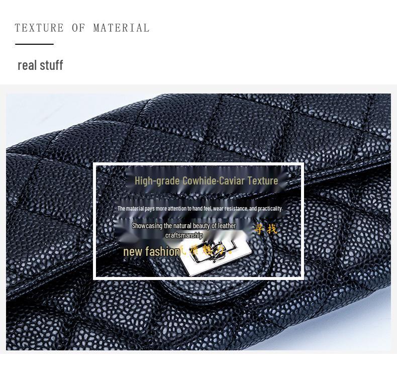 Luxus Rindsleder Kaviar Muster Kette Umhängetasche: Damenmode Multifunktionale Geldbörse & Clutch aus echtem Leder