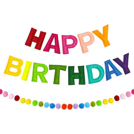 Pre-Strung Happy Birthday Banner Reusable Felt HAPPY BIRTHDAY Garland Colorful Rainbow