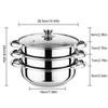 350°F 3 Tier Multi-Function Cook Food Egg Veg Pot with Lid Large Stainless Steel Steam Cooker Steamer Kitchen Steam Pot Steamer