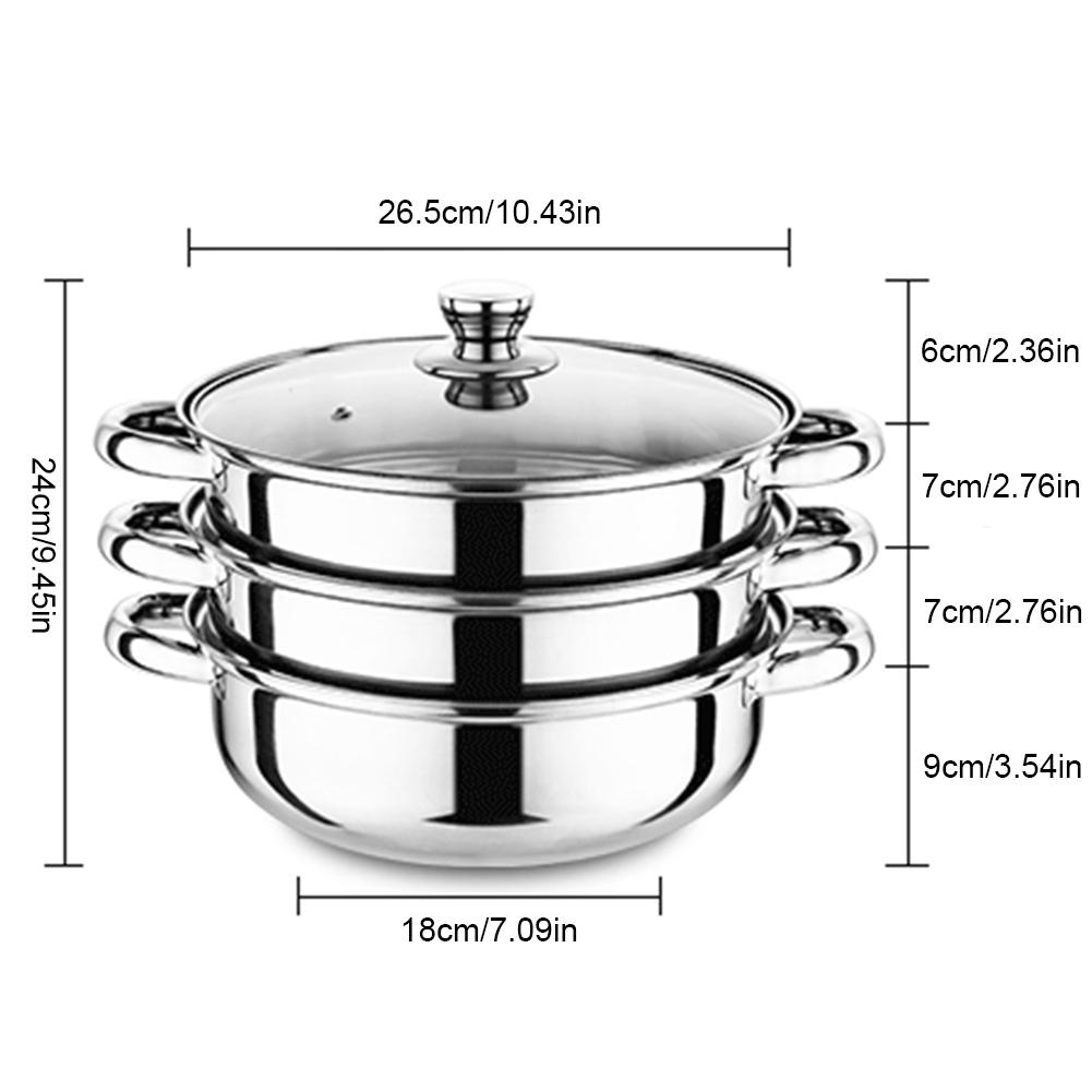 350°F 3 Tier Multi-Function Cook Food Egg Veg Pot with Lid Large Stainless Steel Steam Cooker Steamer Kitchen Steam Pot Steamer