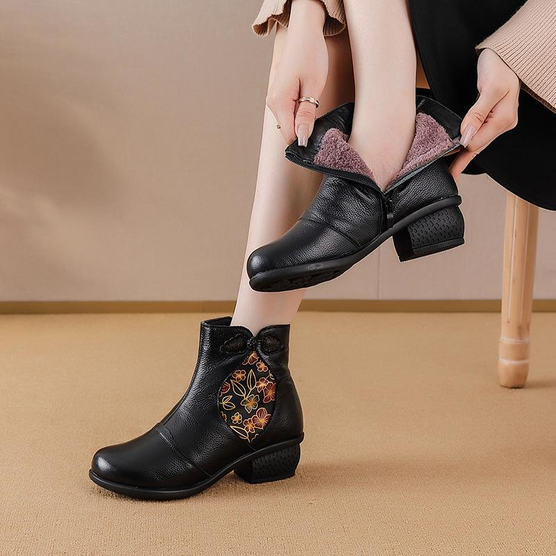 GKTINOO 2025 Autumn Winter Genuine Leather Women's Short Boots Mother Shoes Ankle Boots Soft Sole Vintage Thick Heels Booties