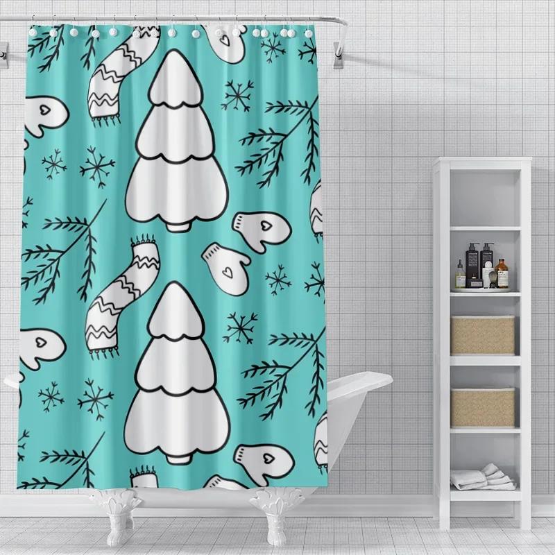 Heimdekoration Duschvorhänge Für Badezimmer Wasserdichtes Vorhangstoff Modern Nordischer Stil Wohnzimmer Frohe Weihnachten Winter