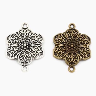 40x28mm 5pcs Antique Sliver and Bronze Plated  Flower Style Handmade Charms Pendant:DIY for Bracelet Necklace