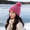 1pc Winter Warmth Unisex Knitted Beanie Hat Satin Lined Faux Fur Pom Pom Beanies Hat for Women Winter Warm Knit Hat for Outdoor
