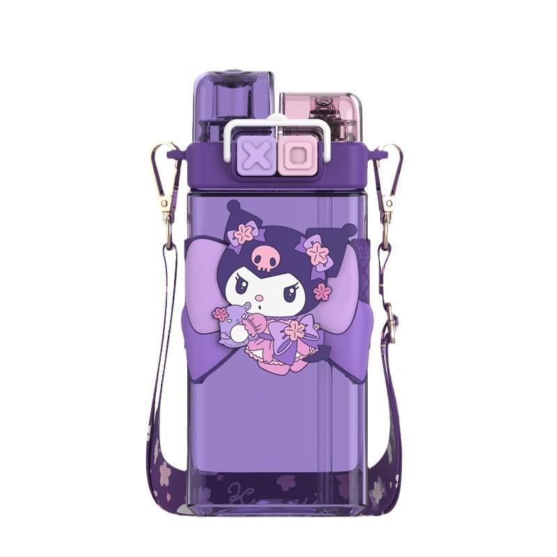 Sanrio Kuromi Water Cup Girls' High Beauty Plastic High Temperature Resistant Cute Double Drink Cup With Straw Square Water Cup