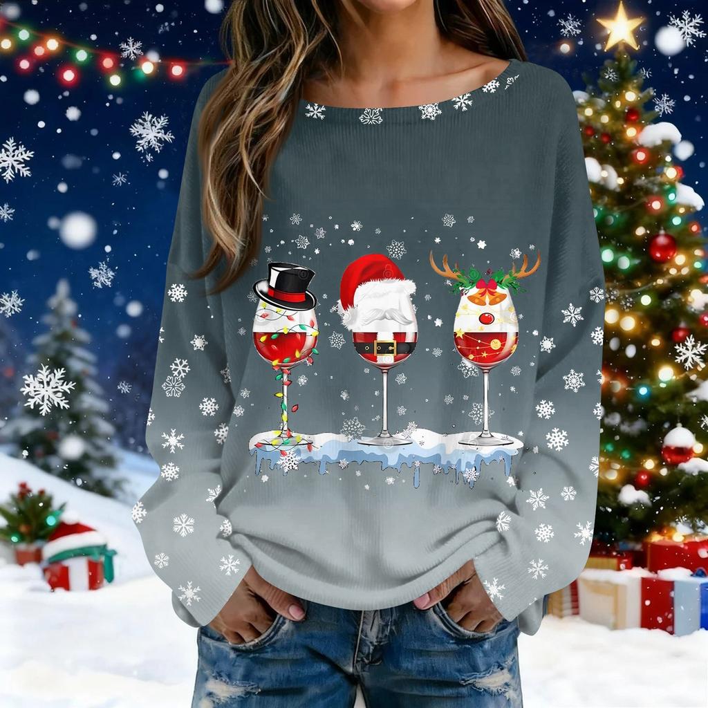 Julegensere for kvinner Strikkegenser Søt skjorte Høst Rund hals Genser Topper