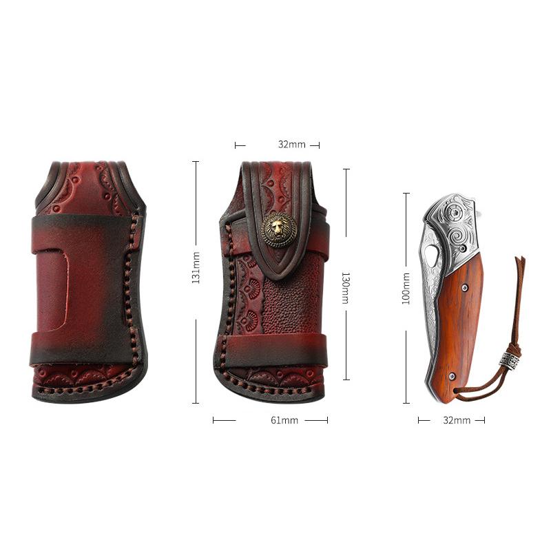 Top Grain Cowhide Leather Folding Knife Sheath Carved Leather Case Scabbard Tool Flashlight Belt Loop Case Hunt Camp Equipment