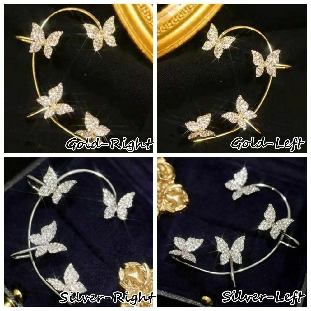 SUCHII Sparkling Zircon Butterfly Earrings Ear Wrap Dangle Ear Bone Clip Ear Cuff NonPiercing Earrings New