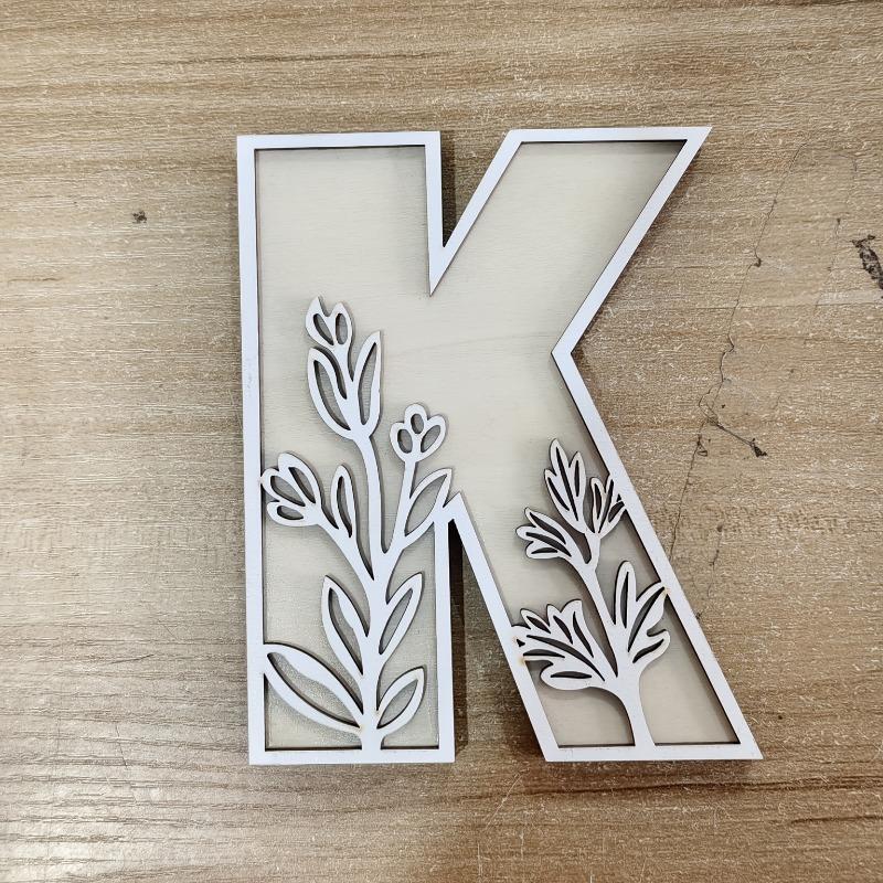 26pcs Wooden Alphabet Letters Wall Decor Set, Engraved Floral Pattern, Home Craft Ornaments, Elegant Display for Living Room