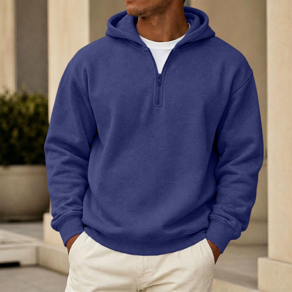 Men's Casual Hoodie Sweatshirt with Zip Collar, Multi-Pocket, Long Sleeve
