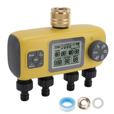 Irrigation Timer 4 Zone Independent Programmable 34in Brass Inlet IPX5 Sprinkler Timer with Rain