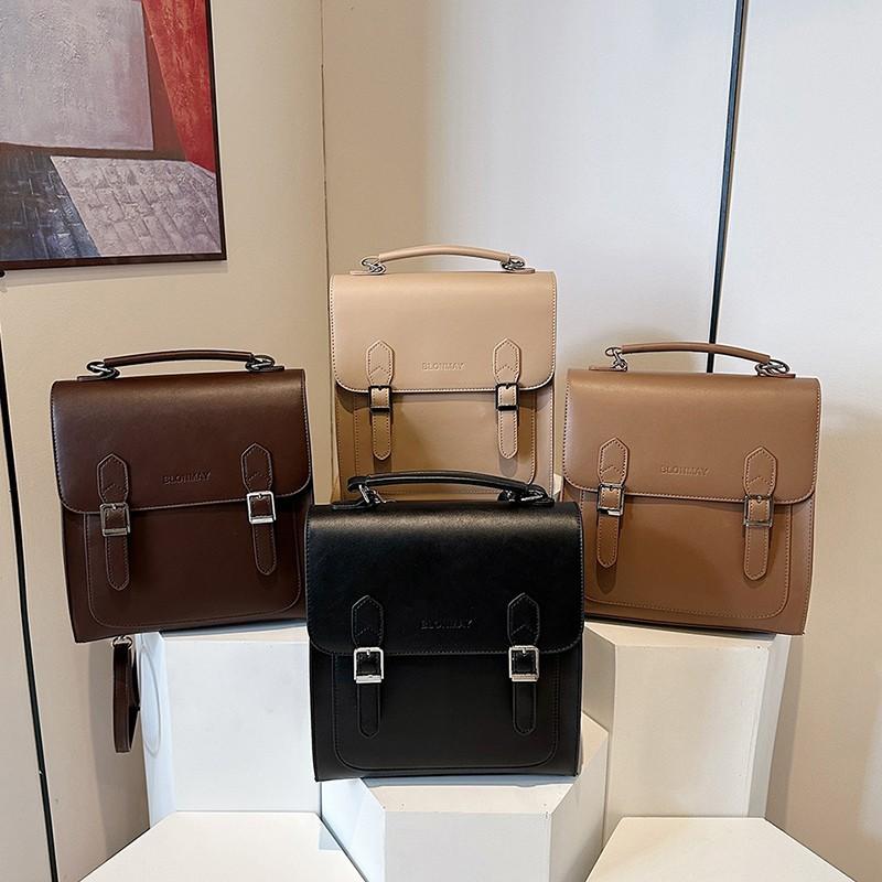 Women's New Backpack 2025 Belt Buckle Design Fashionable and Popular Multi-functional Messenger Bag with Simple Texture Handbag