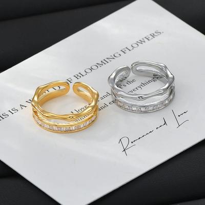 Exquisite Gold Plated Adjustable Zircon Ring for Girls - Light Luxury