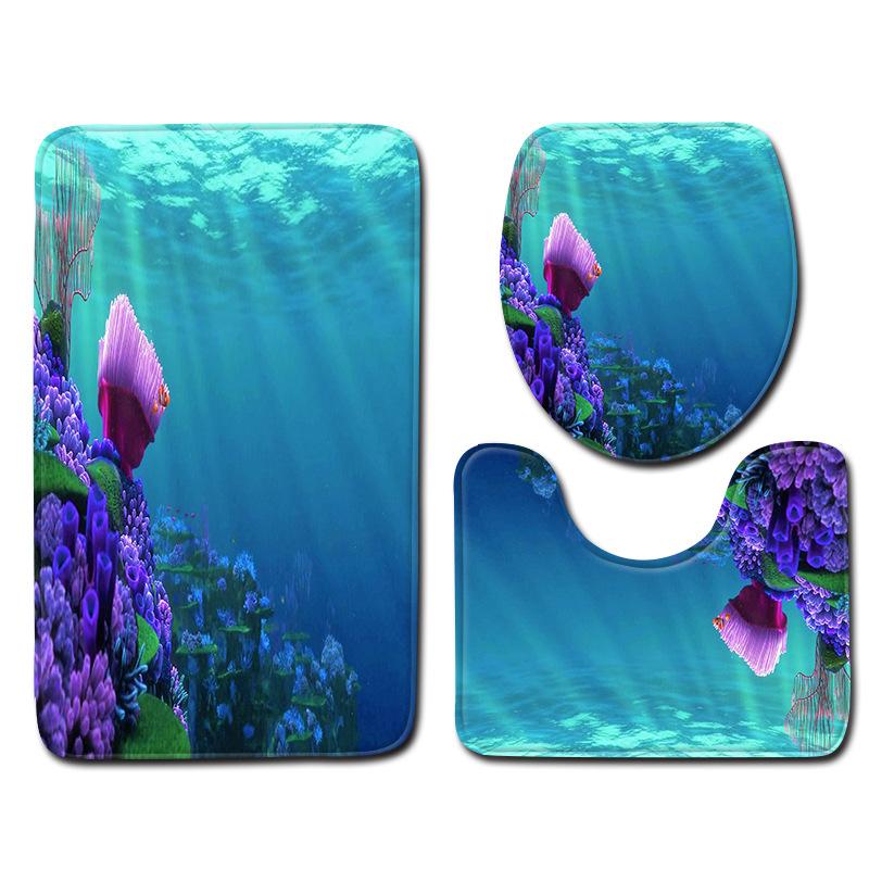 Sea World Bathroom Floor Mat Toilet Three-Piece 3D Bathroom Mat