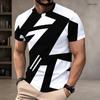 Men Plus Size Round Neck Short Sleeve Black White Geometric Printed T Shirt Pullover Straight Hem