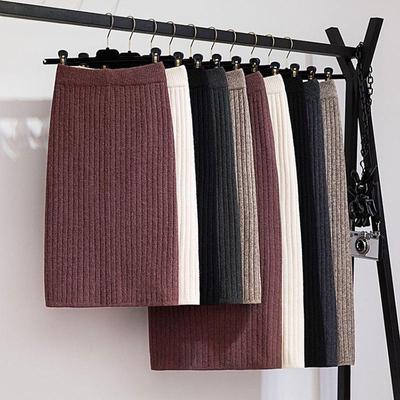 65-75CM Elastische Frauen Röcke Herbst Winter Warme Gestrickte Gerade Rock Gerippte Mid-Langen Rock