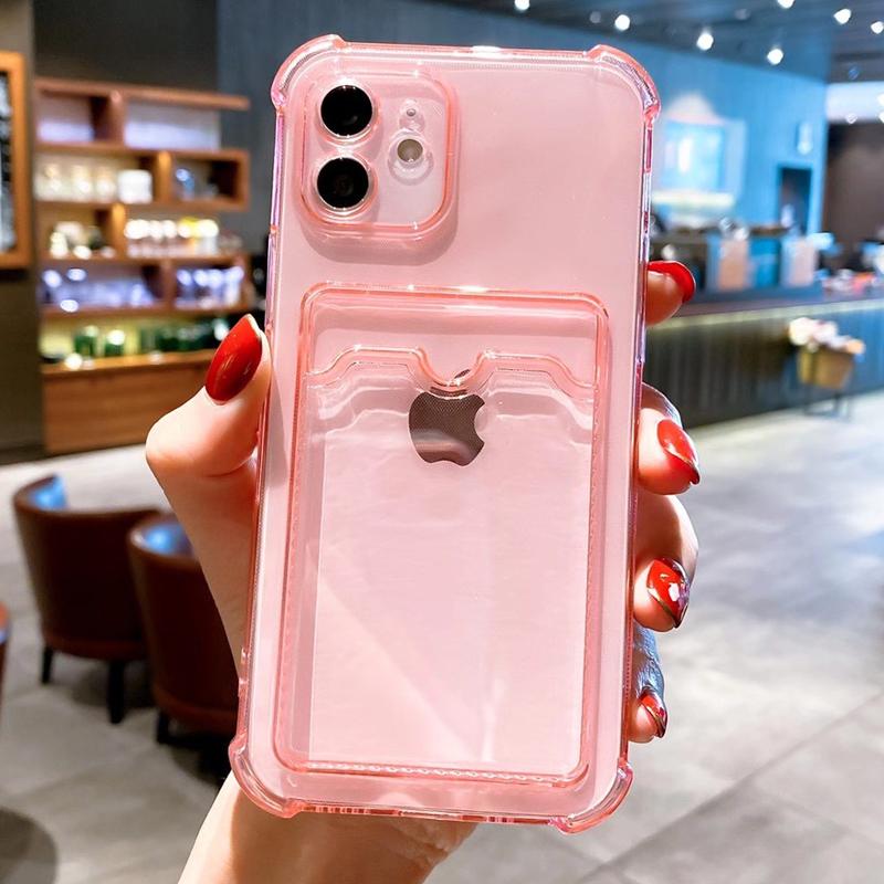 ID Credit Card Holder Clear Phone Case For iPhone 16 Pro Max 15 14 13 12 11 X XR XS 7 8 Plus SE 2020 Wallet Shockproof Cover