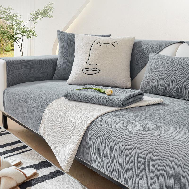 Sofa Cushion Four Seasons Universal Simple Non-Slip Pure Colored Fresh Cushion Chenille Backrest Sofa Cover Slipcover