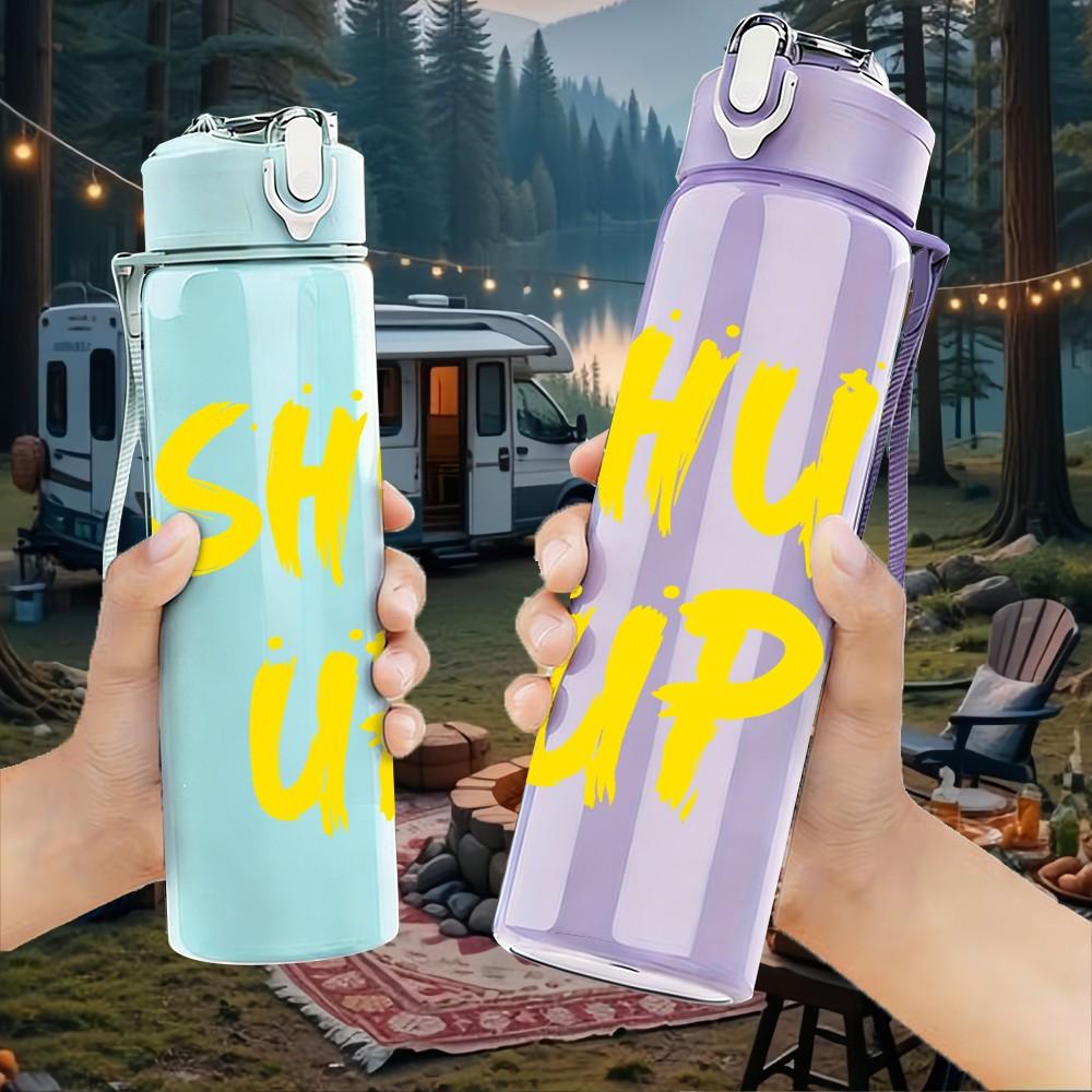 1PC Shut Up Bright Yellow Letter 750ml Color Plastic Sports Water Bottle Leakproof Flip Straw Lid Suitable for Sports Office Home Use