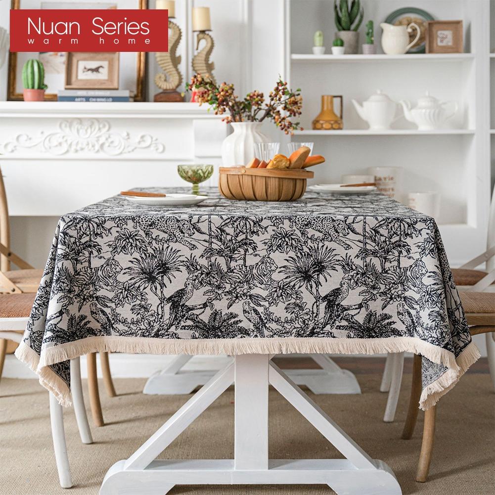 1PC Nuan Series Artistic Jacquard Romantic Style Polyester Tablecloth with Tassels for Dining Table Coffee Table Makeup Table Home Decor