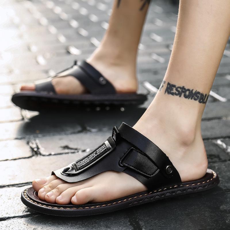 

New Summer Male Outdoor Flip Flops Men Comfortable Casual Shoes Leather Men Breathable Beach Shoes Sandals Plus Size