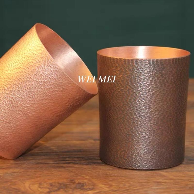 Vintage Copper Small-Sized Breakfast Coffee Mug,Multiple Sizes Handcrafted Hammer Texture Water Tea Cup,Woven Handle Tableware