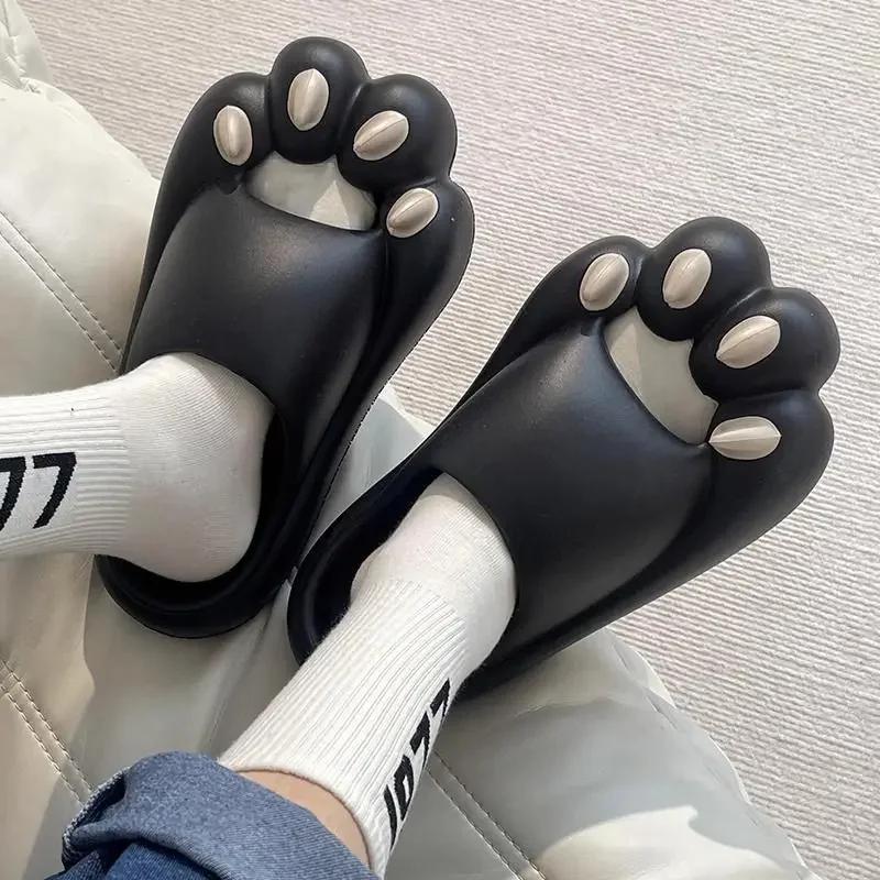 Cute Cat Claw Slipper for Women 2025 New Summer Outdoor Slides Shoes Funny Cartoon Paw Beach Female Slippers Designer Flip Flops