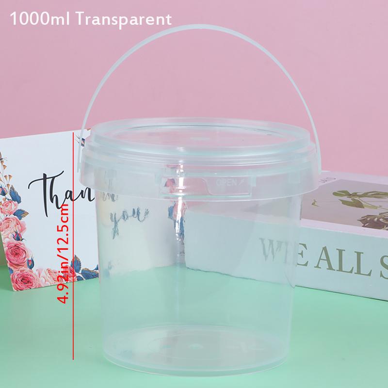 500/1000Ml Transparent Plastic Bucket With Lid And Handle Food Storage Container