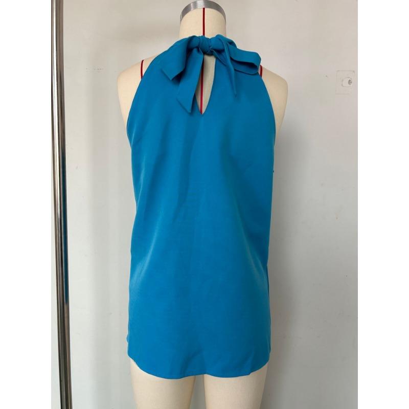 Moda de Verano para Mujer Blusa sin Mangas con Cuello Halter Camisa Casual Calada Elegante Top sin Mangas de Color Sólido Camisas Dulces Simples Holgadas para Mujer