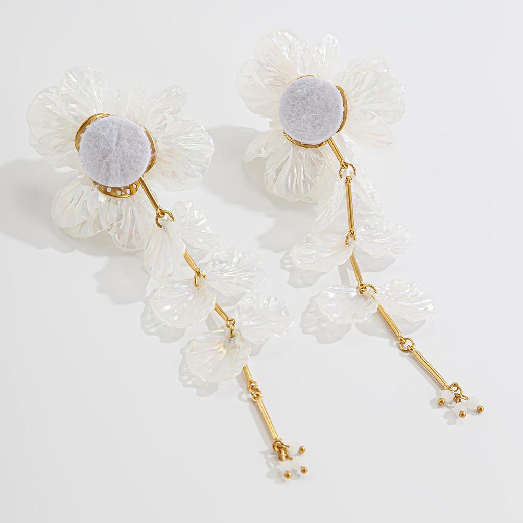 Orecchini IngeSight.Z Romantici Grandi Colorati Fiore di Conchiglia Bianco per Donna Orecchini Pendenti Lunghi alla Moda Gioielli da Festa per Signora