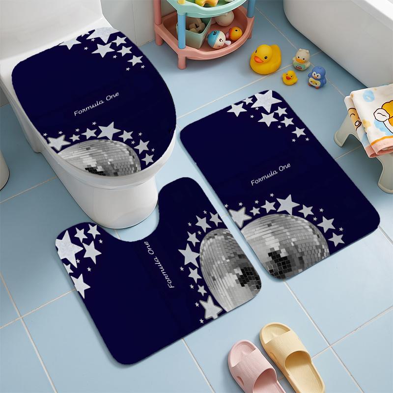 Formula 1 (28) Flannel Toilet 3 Piece Set Soft Bathroom Toilet Seat Cover Non-Slip Bath Rug Home Bathroom Decor