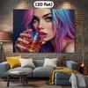 Bar Party Background Tapestry, Colorful Hair Woman with Whiskey Glass for Club and Event