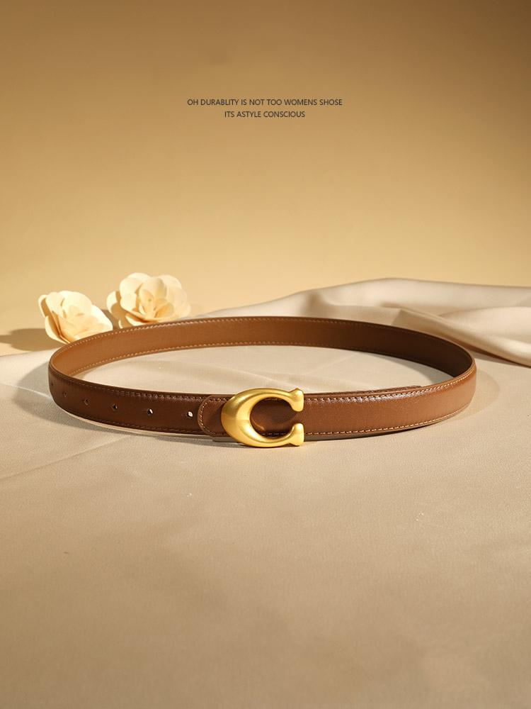 Fashion Designer Women's Belt 2.3CM Genuine Leather Belt Alphabet Gold Buckle Ultra Thin Belt For All Occasions