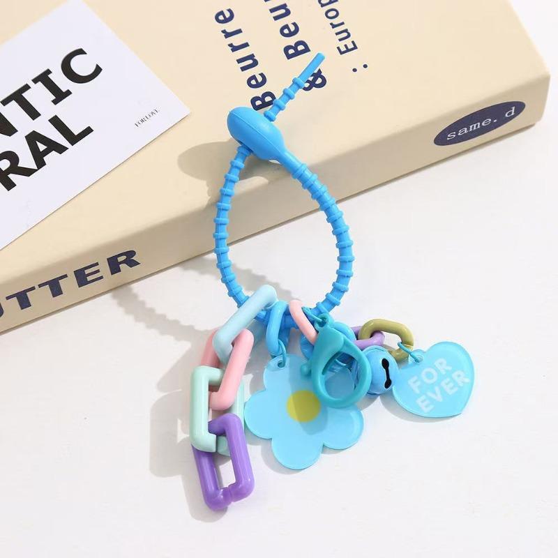 Creative Candy Color Flower Heart Pendant Keychain Cute Small Flower Key Ring Bag Pendant Accessories Purse Accessories