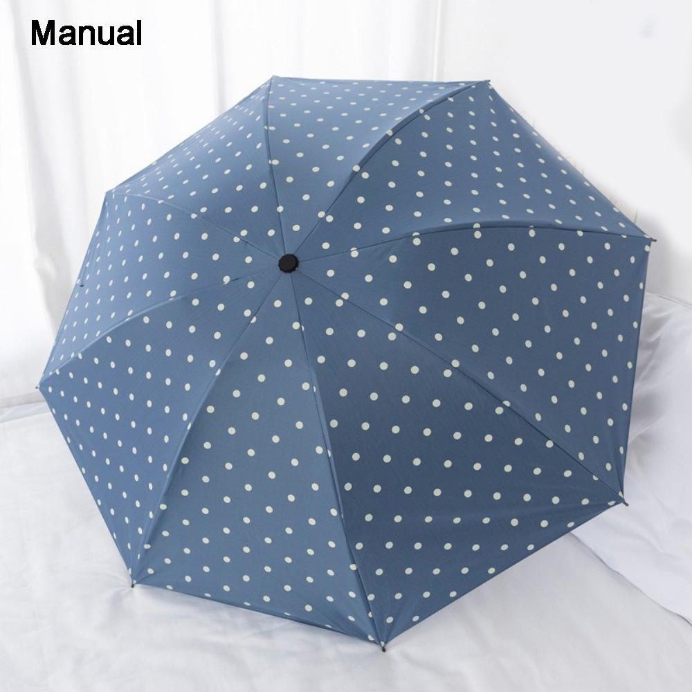 Automatic/Manual Polka Dot Umbrella UV Protection Sunshade Umbrella Dual Use Umbrella Travel Manual Blue