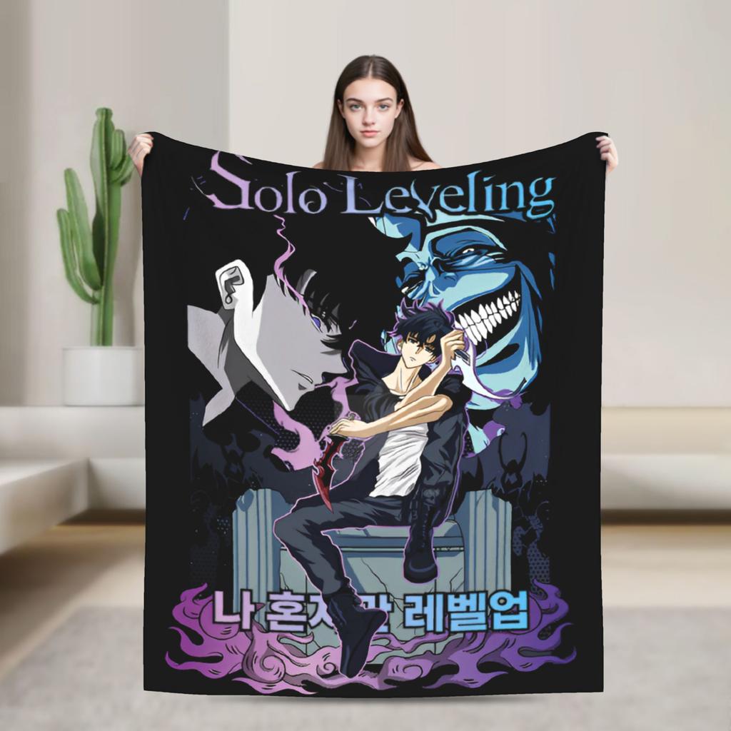 Solo Leveling Sung Jin Woo Wool Blankets Knight Killer Anime Fashion Throw Blanket for Bedspread 150*125cm Lightweight