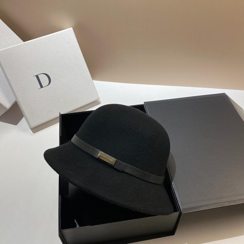 Autumn and Winter Simple Wool Basin Hat Women's Elegance Temperament High Quality Belt Top Hat Versatile Ball Hat