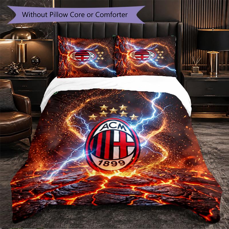 Set Lenzuola AC Milan Modello 3 Pezzi Morbida Copripiumino in Microfibra con Federe per Camera da Letto