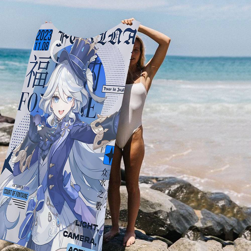 G-Genshin I-Impacts Furina Foutiane Microfiber Beach Towel Absorbent Quick Dry Soft Yoga Swimming Resort Mountain Climbing Towel