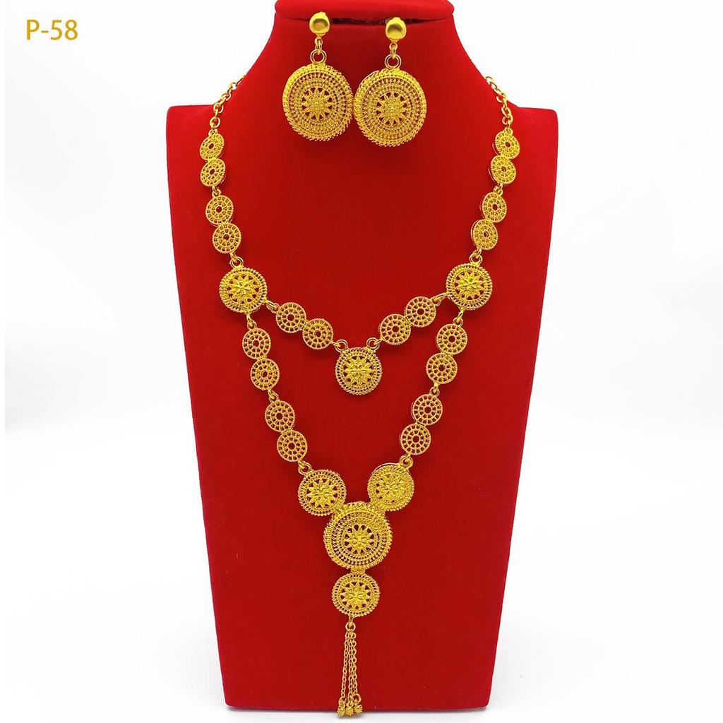 24k Vergoldetes Nahöstliches Brautschmuckset - Halskette & Langer Schmuck