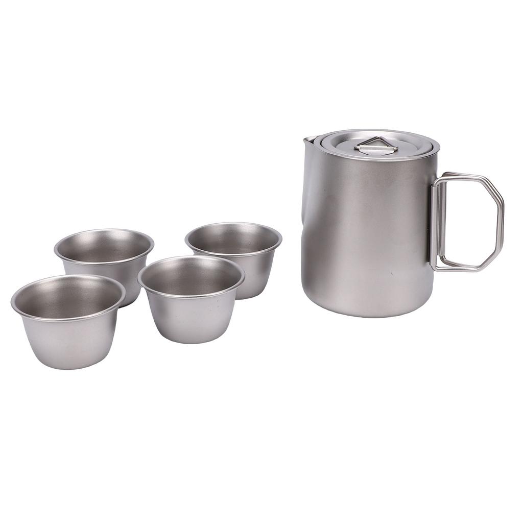 Stainless Steel Tea Set with Infuser 350ml Tea Pot 50ml Tea Cups Portable Bag for Outdoor Camping Backpacking