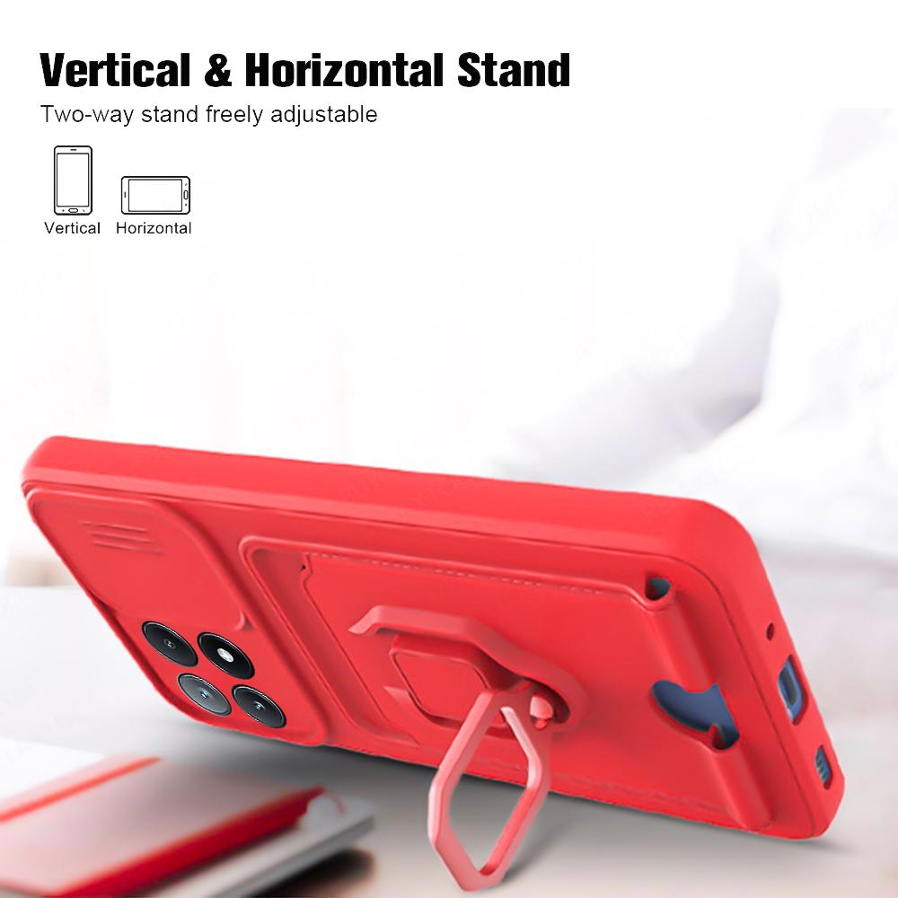 Luxury Camera Push Window Case For Poco X6 Pro X5 X4 GT X3 NFC Coque For Poco M6 Pro M5S M4 C65 Card Slot Magnetic Phone Cover