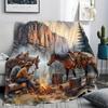 Custom Western Cowboy Camping Blanket Personalized Horse Landscape Fleece Throw All Season Soft Warm Bedding Home Decor Gift
