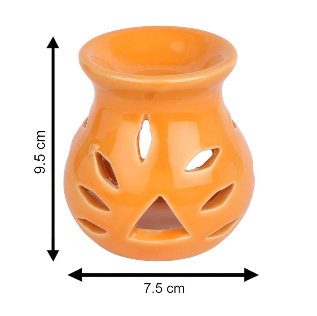 Pure Source India Ceramic Clay Oil Burner Aroma Diffuser (Orange) Set of 2