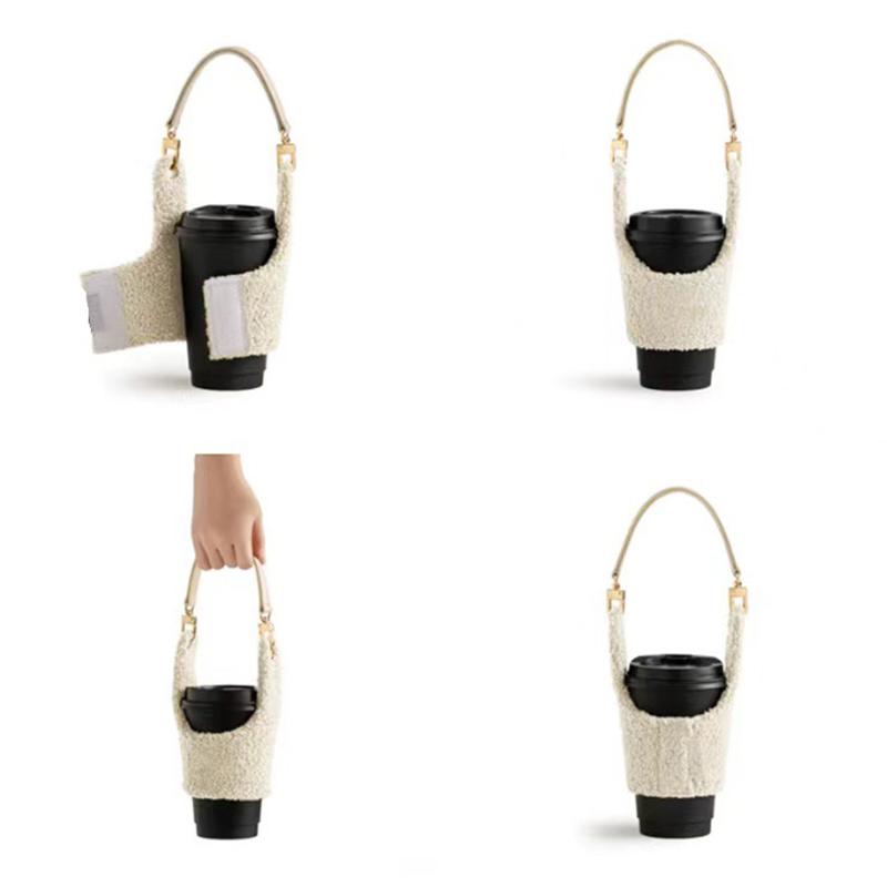 Furry Cup Sleeve Holder, Reusable Detachable Coffee Cup Cozy With Handle & Magic Strap For 30/40oz Tumblers