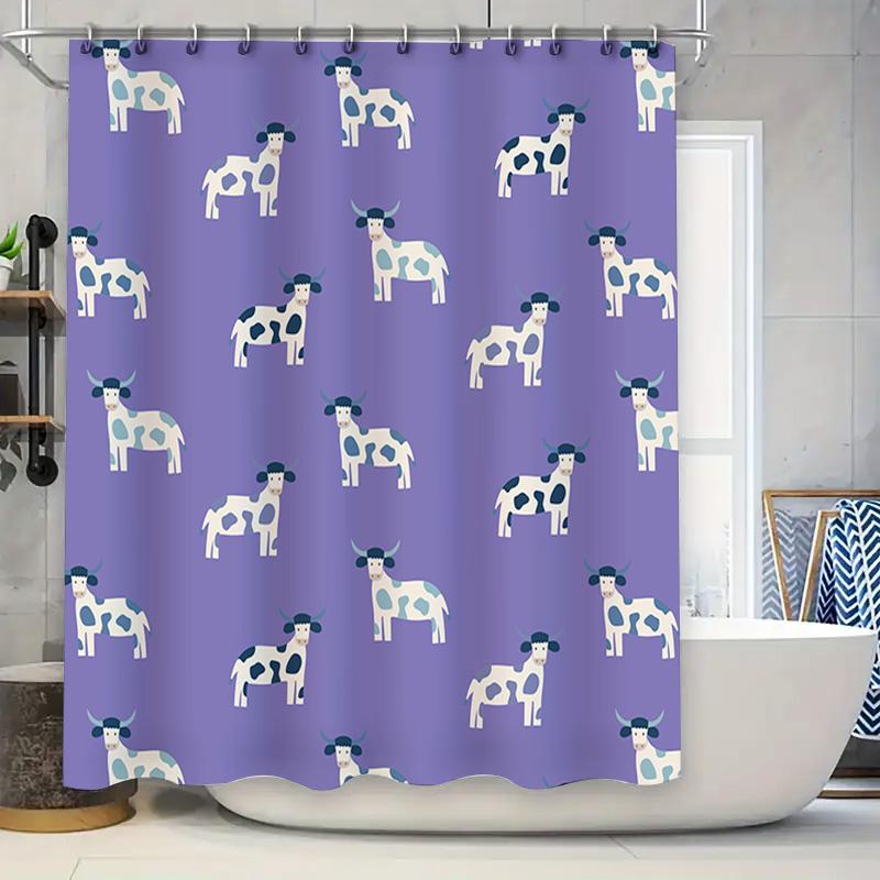 

Purple Animal Print Shower Curtain Blue White Cow Design For Bathroom Decor In Various Sizes W60H190(CM)-1 Pcs