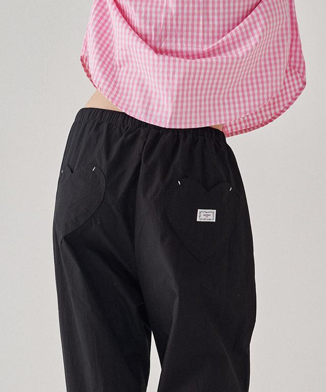 RONRON Back Heart Stitch Pocket Banding Pants Black